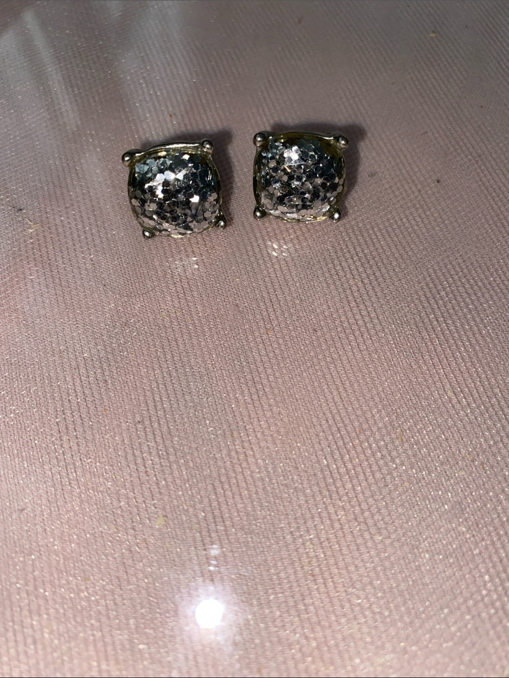 Silver Glitter Dome Stud Earrings - Women's Jewelry